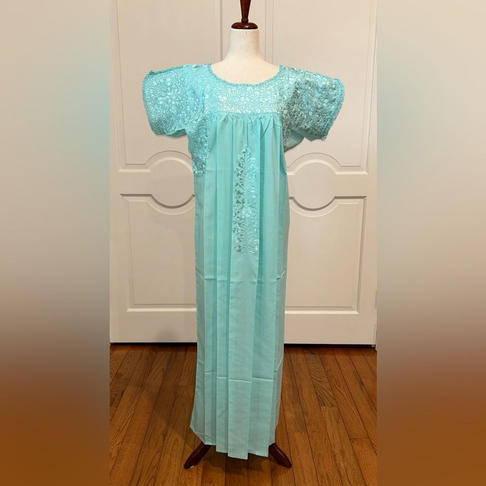 San Antonino Maxi Dress,Oaxaca Mexican dress.Hand Embroidered with Silk Threads.